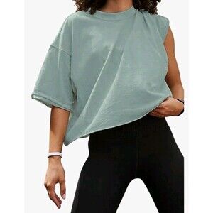 Women's Sage Small Short Sleeve Shirt Drop Shoulder Oversize Loose Fit